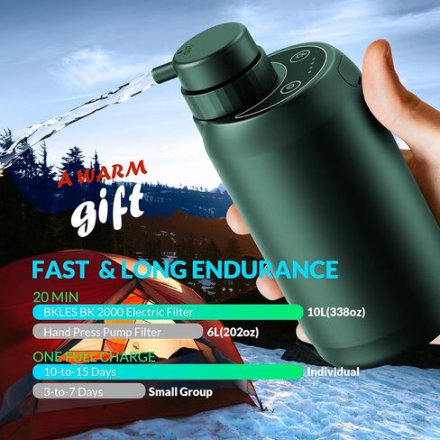 BKLES Electric Water Purifier Survival, 0.01 Micron '5-Stage' Water Filtration System Survival with Emergency Lighting Water Filter for Camping Backpacking Hiking Travel, Green Color in Saudi Arabia