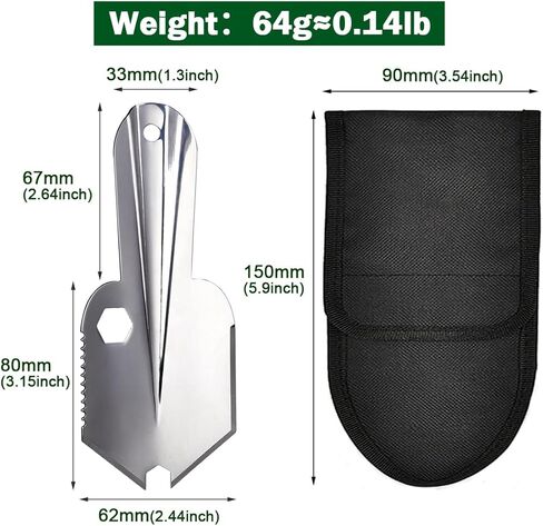 مجرفة تخييم خفيفة الوزن من ال دبليو سي يو اس ان جيه مصنوعة من الستانلس ستيل 3CR13 للاستخدام الخارجي والحديقة والمشي لمسافات طويلة والتخييم وحفر البستنة مع سلك بطول 1.5 متر ومشبك حبل in Kuwait