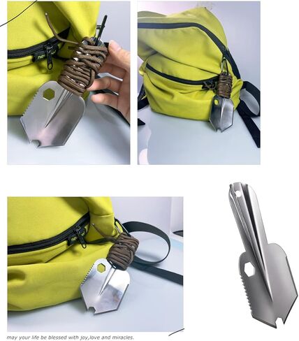 مجرفة تخييم خفيفة الوزن من ال دبليو سي يو اس ان جيه مصنوعة من الستانلس ستيل 3CR13 للاستخدام الخارجي والحديقة والمشي لمسافات طويلة والتخييم وحفر البستنة مع سلك بطول 1.5 متر ومشبك حبل in Kuwait