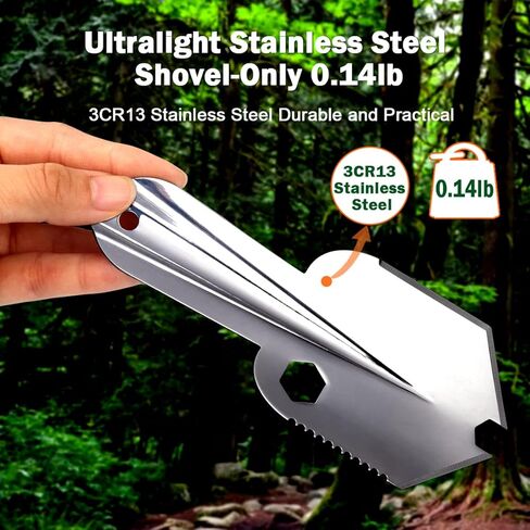 مجرفة تخييم خفيفة الوزن من ال دبليو سي يو اس ان جيه مصنوعة من الستانلس ستيل 3CR13 للاستخدام الخارجي والحديقة والمشي لمسافات طويلة والتخييم وحفر البستنة مع سلك بطول 1.5 متر ومشبك حبل in Kuwait