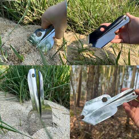 مجرفة تخييم خفيفة الوزن من ال دبليو سي يو اس ان جيه مصنوعة من الستانلس ستيل 3CR13 للاستخدام الخارجي والحديقة والمشي لمسافات طويلة والتخييم وحفر البستنة مع سلك بطول 1.5 متر ومشبك حبل in Kuwait