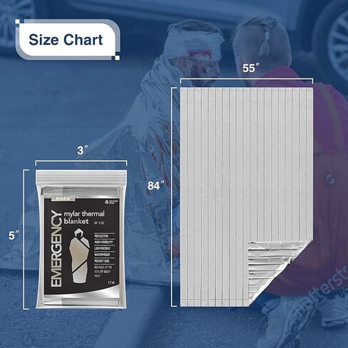 RISEN Emergency Foil Mylar Thermal Blankets - Retains 90% of Body Heat, High Reflective Space Safety Blanket - Ideal Supply for Survival, Outdoors, Camping, Hiking, First Aid (8 Silver) in Saudi Arabia