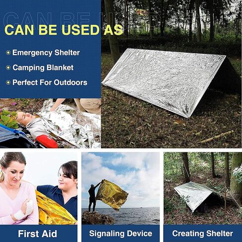 RISEN Emergency Foil Mylar Thermal Blankets - Retains 90% of Body Heat, High Reflective Space Safety Blanket - Ideal Supply for Survival, Outdoors, Camping, Hiking, First Aid (8 Silver) in Saudi Arabia