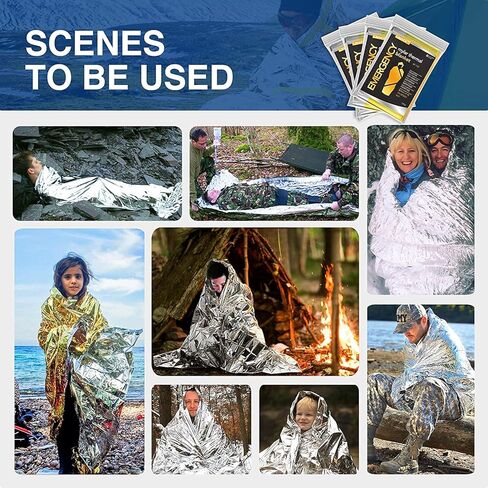 RISEN Emergency Foil Mylar Thermal Blankets - Retains 90% of Body Heat, High Reflective Space Safety Blanket - Ideal Supply for Survival, Outdoors, Camping, Hiking, First Aid (8 Silver) in Saudi Arabia
