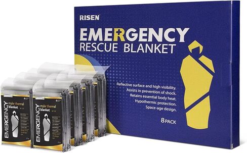 RISEN Emergency Foil Mylar Thermal Blankets - Retains 90% of Body Heat, High Reflective Space Safety Blanket - Ideal Supply for Survival, Outdoors, Camping, Hiking, First Aid (8 Silver) in Saudi Arabia