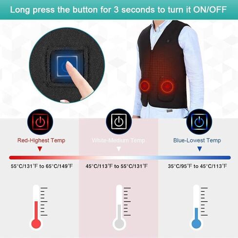 سترة كهربائية للتسخين من تشانمين مع شاحن USB، سترة للتدفئة للجسم ووسادة علاج قماشية مع 3 درجات حرارة للأنشطة الخارجية الباردة، والصيد والتخييم والتنزه والتزلج والصيد مناسب للنساء والرجال in Kuwait