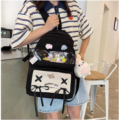 Kawaii Itabag Backpack for Daily Use, Cute Ita Bag Daypack Bookbag Hiking Travel Backpack Shoulder Bag Large Capacity (black) in Saudi Arabia