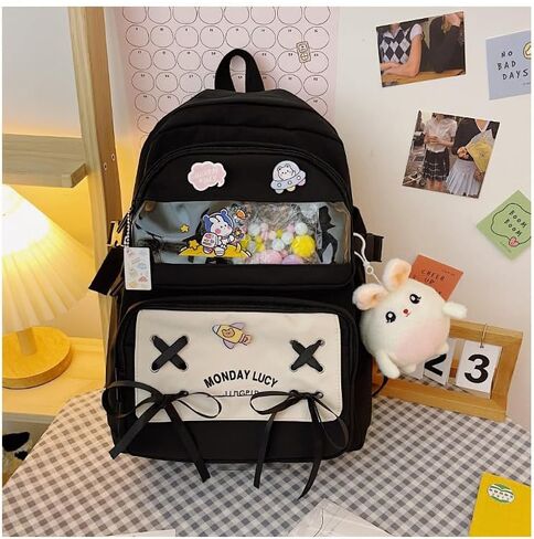 Kawaii Itabag Backpack for Daily Use, Cute Ita Bag Daypack Bookbag Hiking Travel Backpack Shoulder Bag Large Capacity (black) in Saudi Arabia