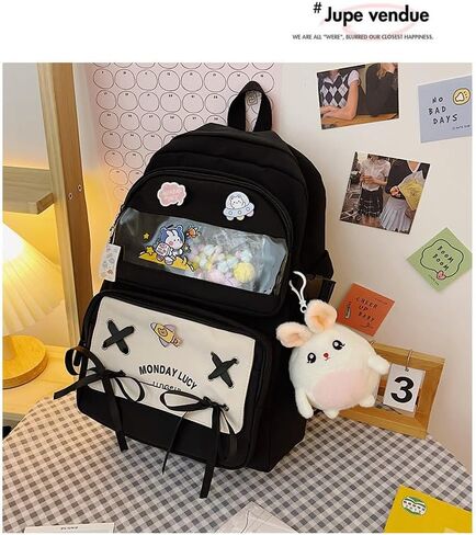 Kawaii Itabag Backpack for Daily Use, Cute Ita Bag Daypack Bookbag Hiking Travel Backpack Shoulder Bag Large Capacity (black) in Saudi Arabia