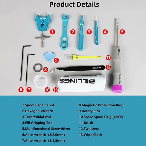 Forart 13 قطعة بكرة الصيد تحمل مجموعة أدوات بكرة تحمل دبوس مزيل الصيد بكرة مزيل بكرة تحمل مجموعة إزالة سبائك الألومنيوم طقم إصلاح أداة صيانة الطعم in Kuwait