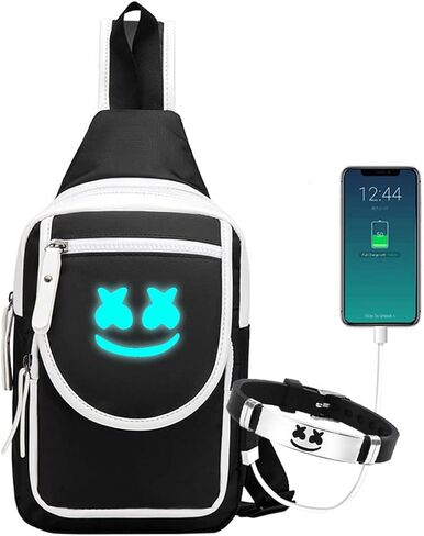 Smile Luminous Sling Backpack with USB Charger Port, DJ Music Crossbody Shoulder Bag Hiking One Strap Daypack for Men Women in Saudi Arabia