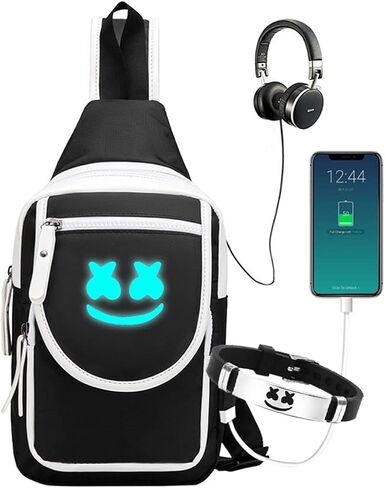 Smile Luminous Sling Backpack with USB Charger Port, DJ Music Crossbody Shoulder Bag Hiking One Strap Daypack for Men Women in Saudi Arabia