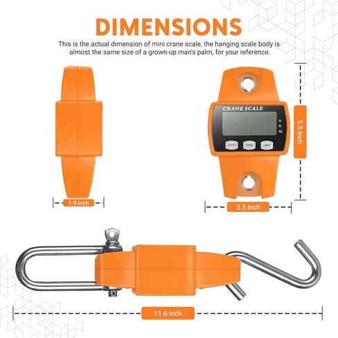 ميزان رافعة صغير محمول باليد 300 كجم مع خطافات للزراعة والصيد وصيد الأسماك والأنشطة الخارجية، مقياس رقمي متعدد الوظائف بوزن 660 رطل، مع علبة من الألومنيوم المصبوب (برتقالي) in Kuwait