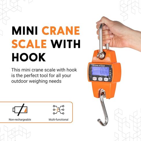 ميزان رافعة صغير محمول باليد 300 كجم مع خطافات للزراعة والصيد وصيد الأسماك والأنشطة الخارجية، مقياس رقمي متعدد الوظائف بوزن 660 رطل، مع علبة من الألومنيوم المصبوب (برتقالي) in Kuwait