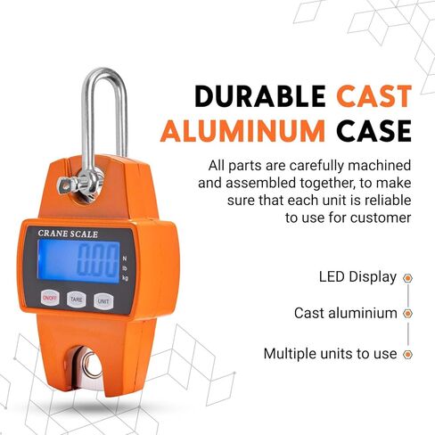 ميزان رافعة صغير محمول باليد 300 كجم مع خطافات للزراعة والصيد وصيد الأسماك والأنشطة الخارجية، مقياس رقمي متعدد الوظائف بوزن 660 رطل، مع علبة من الألومنيوم المصبوب (برتقالي) in Kuwait