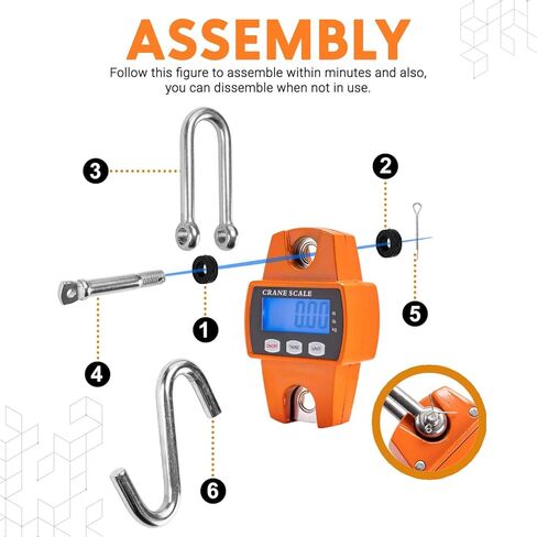 ميزان رافعة صغير محمول باليد 300 كجم مع خطافات للزراعة والصيد وصيد الأسماك والأنشطة الخارجية، مقياس رقمي متعدد الوظائف بوزن 660 رطل، مع علبة من الألومنيوم المصبوب (برتقالي) in Kuwait