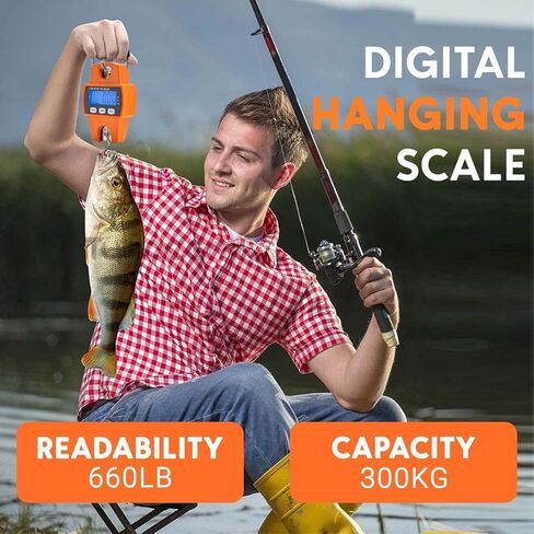 ميزان رافعة صغير محمول باليد 300 كجم مع خطافات للزراعة والصيد وصيد الأسماك والأنشطة الخارجية، مقياس رقمي متعدد الوظائف بوزن 660 رطل، مع علبة من الألومنيوم المصبوب (برتقالي) in Kuwait