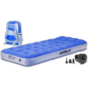 Pittman Outdoors - مرتبة هوائية مزدوجة، سرير قابل للنفخ مع مضخة هواء كهربائية محمولة، مثالية للأطفال والصغار، حقيبة ظهر للسفر للتخزين، ارتفاع 9 بوصات - أزرق