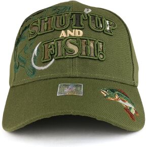 Shut Up and Fish with Bass and Hook Embroidered Structured Baseball Cap