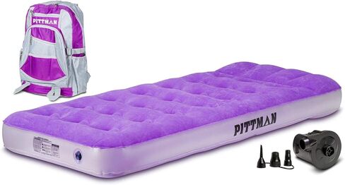 Pittman Outdoors - Kids Air Mattress - Blue Deluxe Blow up Twin Air Mattress for Kids - Inflatable Mattress Includes Electric Pump, Patch Kit & Color Matching Travel Backpack in Saudi Arabia