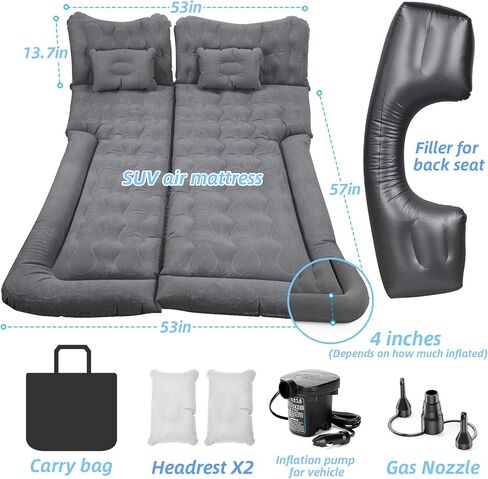 Haomaomao SUV Air Mattress, Inflatable Car Bed with Electric Pump and Pillow, Flocking Surface, Camping Sleeping Pad for Travel SUV Sedan Back Seat Trunk Tent Chevy Jeep Wrangler Toyota Honda Civic in Kuwait