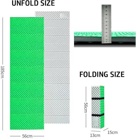 حصيرة تخييم من الفوم الأخضر، وسادة نوم مقاومة للرطوبة، وسادة قابلة للطي في خيمة، مرتبة مقاومة للرطوبة، مقاس 72 بوصة × 22 بوصة × 0.75 بوصة، حصيرة نوم خفيفة الوزن للتخييم والنزهات والمشي لمسافات طويلة وحقائب الظهر في الهواء الطلق in Kuwait
