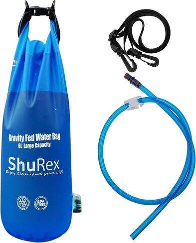 Shurex Gravity-Fed Water Bag for Sawyer Survival Water Filter Straw, 1.5 Gal Large Gravity Water Bladder Compatible with LifeStraw and Other Water Filter Straw, Foldable, BPA-Free (6L) in Kuwait