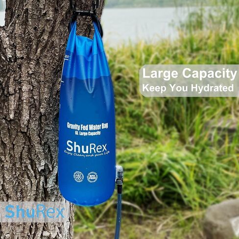 Shurex Gravity-Fed Water Bag for Sawyer Survival Water Filter Straw, 1.5 Gal Large Gravity Water Bladder Compatible with LifeStraw and Other Water Filter Straw, Foldable, BPA-Free (6L) in Kuwait