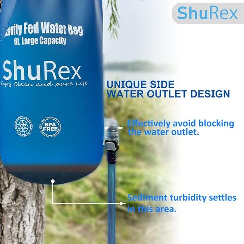 Shurex Gravity-Fed Water Bag for Sawyer Survival Water Filter Straw, 1.5 Gal Large Gravity Water Bladder Compatible with LifeStraw and Other Water Filter Straw, Foldable, BPA-Free (6L) in Kuwait
