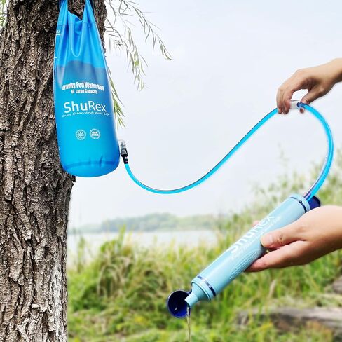 Shurex Gravity-Fed Water Bag for Sawyer Survival Water Filter Straw, 1.5 Gal Large Gravity Water Bladder Compatible with LifeStraw and Other Water Filter Straw, Foldable, BPA-Free (6L) in Kuwait