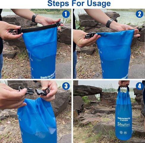 Shurex Gravity-Fed Water Bag for Sawyer Survival Water Filter Straw, 1.5 Gal Large Gravity Water Bladder Compatible with LifeStraw and Other Water Filter Straw, Foldable, BPA-Free (6L) in Kuwait
