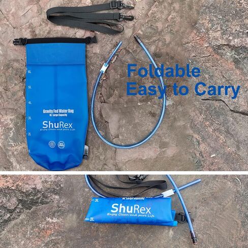 Shurex Gravity-Fed Water Bag for Sawyer Survival Water Filter Straw, 1.5 Gal Large Gravity Water Bladder Compatible with LifeStraw and Other Water Filter Straw, Foldable, BPA-Free (6L) in Kuwait