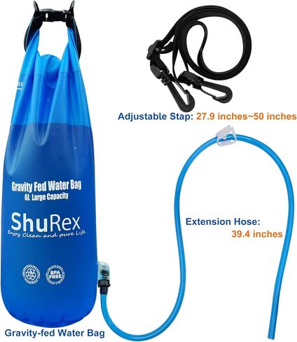 Shurex Gravity-Fed Water Bag for Sawyer Survival Water Filter Straw, 1.5 Gal Large Gravity Water Bladder Compatible with LifeStraw and Other Water Filter Straw, Foldable, BPA-Free (6L) in Kuwait