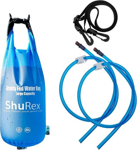 Shurex Gravity-Fed Water Bag for Sawyer Survival Water Filter Straw, 1.5 Gal Large Gravity Water Bladder Compatible with LifeStraw and Other Water Filter Straw, Foldable, BPA-Free (6L) in Kuwait