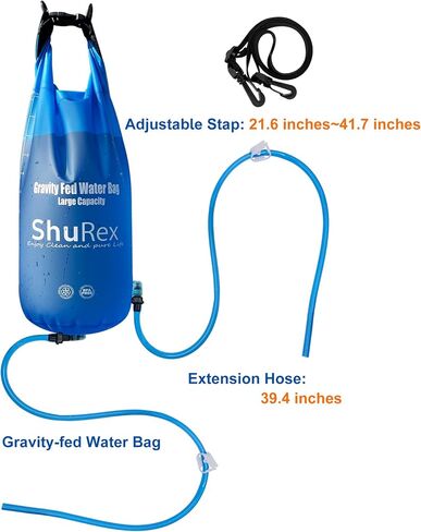 Shurex Gravity-Fed Water Bag for Sawyer Survival Water Filter Straw, 1.5 Gal Large Gravity Water Bladder Compatible with LifeStraw and Other Water Filter Straw, Foldable, BPA-Free (6L) in Kuwait
