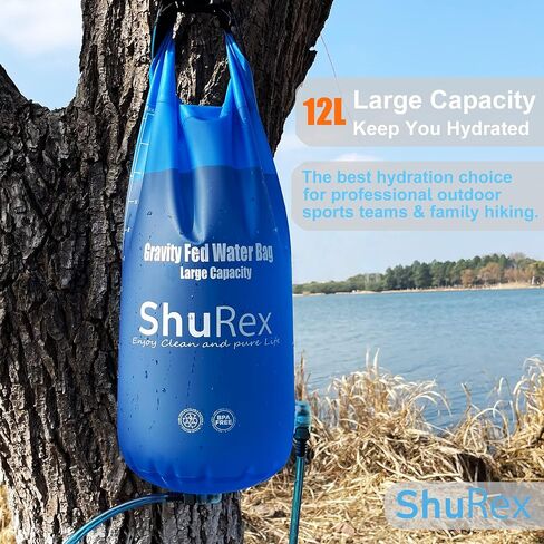 Shurex Gravity-Fed Water Bag for Sawyer Survival Water Filter Straw, 1.5 Gal Large Gravity Water Bladder Compatible with LifeStraw and Other Water Filter Straw, Foldable, BPA-Free (6L) in Kuwait