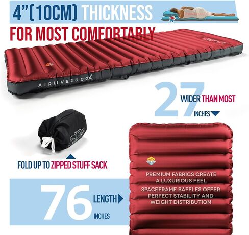 ZOOOBELIVES 3D Wrapping Inflatable Camping Sleeping Pad with Built-in Pump, Extra Thick and Wide, Ultimate Comfortable Compact Camp Air Mat for Tent, Car Traveling and Backpacking - Airlive2000X in Saudi Arabia