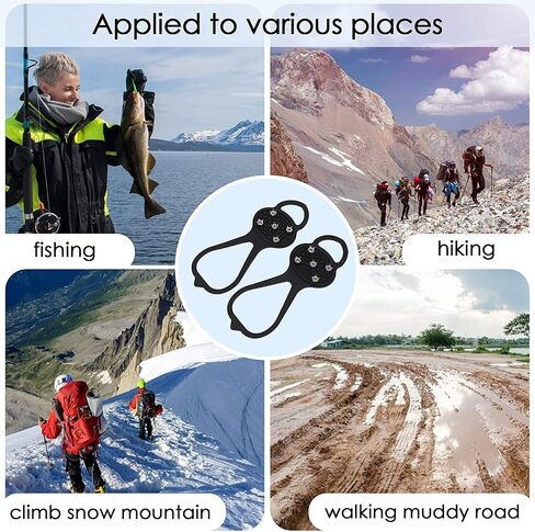 Non Slip Gripper Spike, Ice Grippers Traction Cleats Snow Shoe Spikes Grips Crampons with 10 Steel Studs Cleats 1/2/3 Pairs in Kuwait