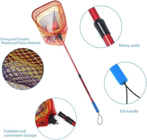 YVLEEN Kids Fishing Net for Lakes - Minnow Nets for Kids - Aluminum Collapsible Telescopic Fishing Pole Handle and Nylon Mesh Small Fishing net - Butterfly Nets for Kids Outdoor Playing in Kuwait