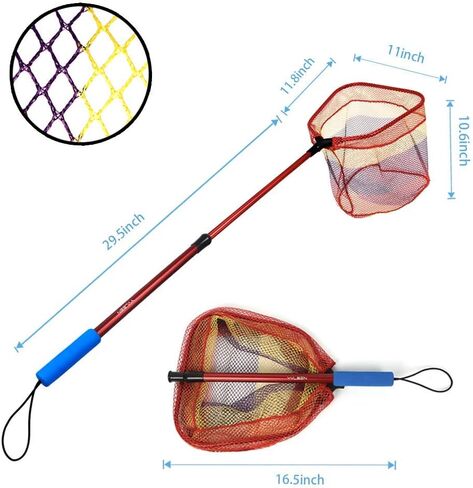 YVLEEN Kids Fishing Net for Lakes - Minnow Nets for Kids - Aluminum Collapsible Telescopic Fishing Pole Handle and Nylon Mesh Small Fishing net - Butterfly Nets for Kids Outdoor Playing in Kuwait