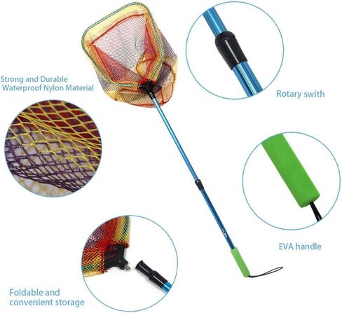 YVLEEN Kids Fishing Net for Lakes - Minnow Nets for Kids - Aluminum Collapsible Telescopic Fishing Pole Handle and Nylon Mesh Small Fishing net - Butterfly Nets for Kids Outdoor Playing in Kuwait