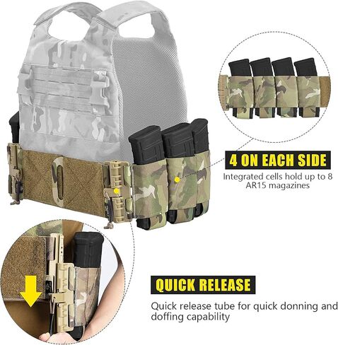 PETAC GEAR تحمل Cummerbund المرنة، 8 أكياس AR Mag للسترة حزام تثبيت سريع التحرير لـ FCPC LBT LBX (مجموعة) in Kuwait