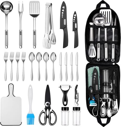 27 قطعة من أدوات التخييم الأساسية من Odoland أدوات طبخ للتخييم في الهواء الطلق وحقيبة الظهر للتخييم ومجموعة الطبخ وملحقات التخييم المحمولة ومجموعة فوضى التخييم خفيفة الوزن للمطبخ البري والسفر in Kuwait