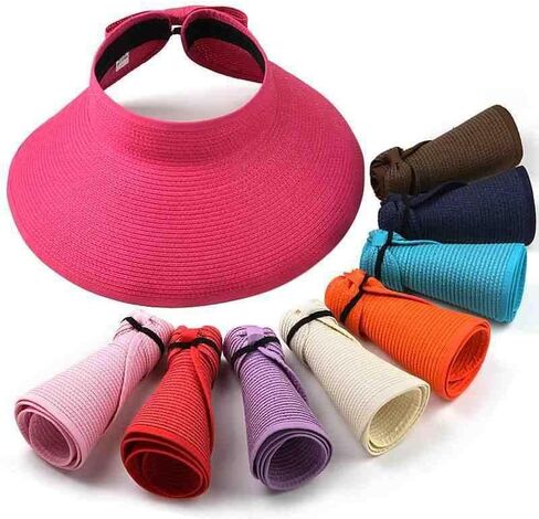 أقنعة شمسية من القش قابلة للطي للنساء، قبعات للحماية من الشمس ذات حافة واسعة، قبعة شاطئ عاريات in Kuwait