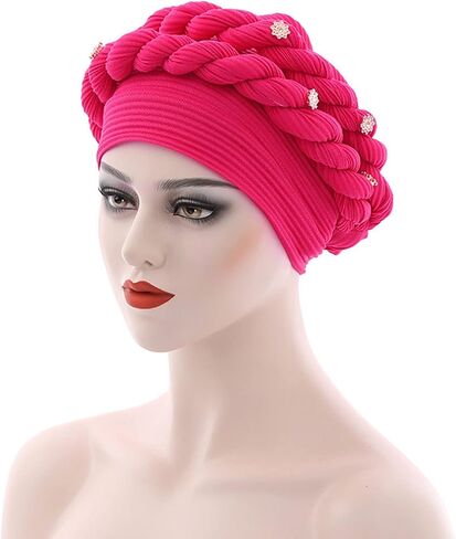African Turban Head Wraps for Black Women Braided Twisted Turbans Hats Stretchy Cancer Chemo Muslim Cap in Saudi Arabia