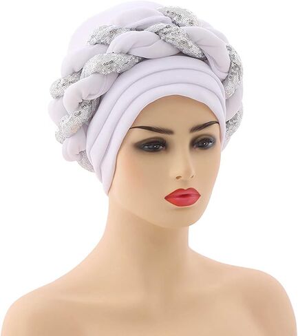 African Turban Head Wraps for Black Women Braided Twisted Turbans Hats Stretchy Cancer Chemo Muslim Cap in Saudi Arabia