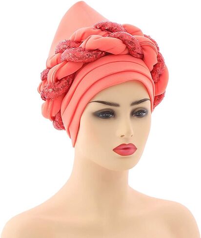 African Turban Head Wraps for Black Women Braided Twisted Turbans Hats Stretchy Cancer Chemo Muslim Cap in Saudi Arabia