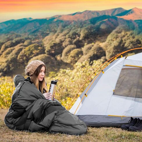 HiHiker Camping Sleeping Bag + Travel Pillow w/Compact Compression Sack – 4 Season Sleeping Bag for Adults & Kids – Lightweight Warm and Washable, for Hiking Traveling. in Saudi Arabia