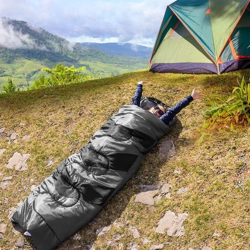 HiHiker Camping Sleeping Bag + Travel Pillow w/Compact Compression Sack – 4 Season Sleeping Bag for Adults & Kids – Lightweight Warm and Washable, for Hiking Traveling. in Saudi Arabia