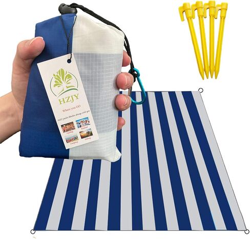 Pocket Blanket, Beach Mat Compact Lightweight Waterproof Sandproof | Foldable, Easy to Carry, Stakes & Carabiner Included, Quick Dry Outdoor Blanket for Beach, Hiking, Camping, Travel, Festivals in Kuwait